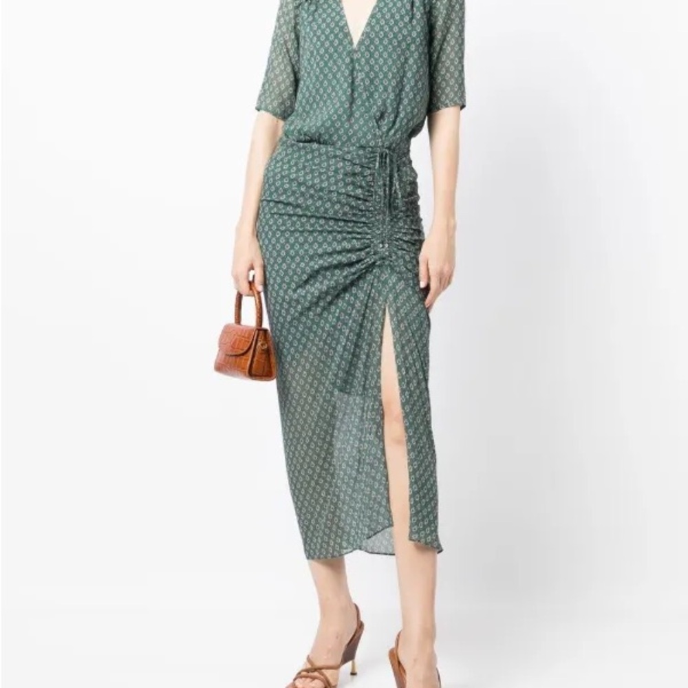 Veronica Beard xxs Green Patterned Midi Dress with Slit